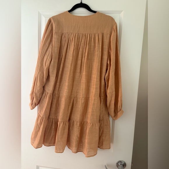 Zara Embroidered Bib Tassel Mini Dress in Tan Peach Size Large - Picture 15 of 16